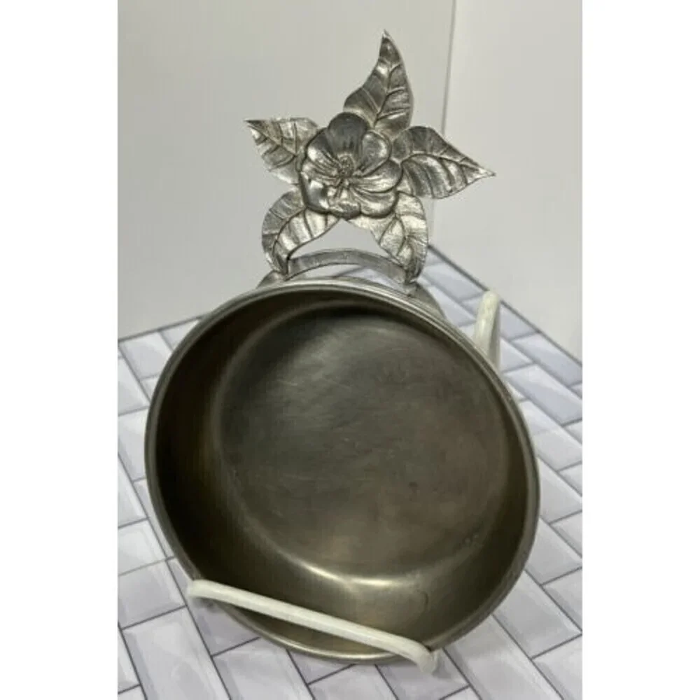 Vintage Sycamore Pewtersmith Baby Porringer Bowl/Pan W/ Magnolia Flower Hanger
